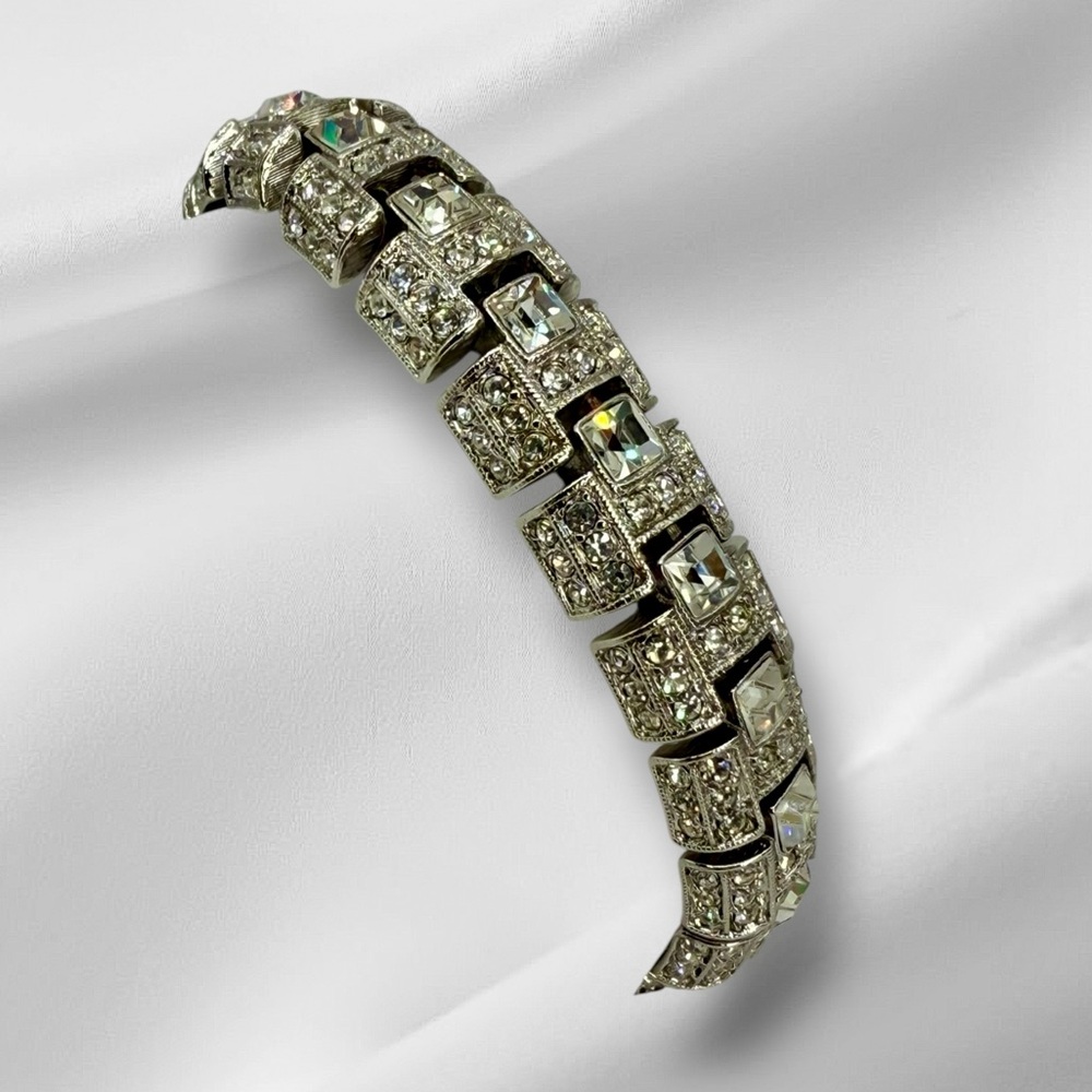 Vintage Joan Rivers Rhinestone Link Bracelet – Art Deco Style, 6.5” - Picture 3 of 17